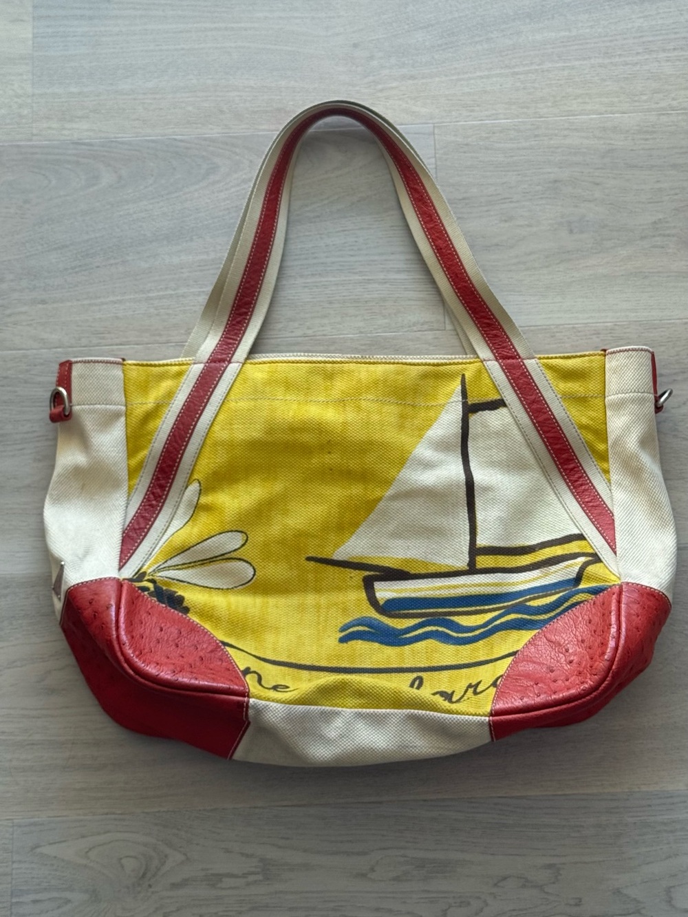 Prada Sail Boat Canvas with Ostrich Trim Tote Bag